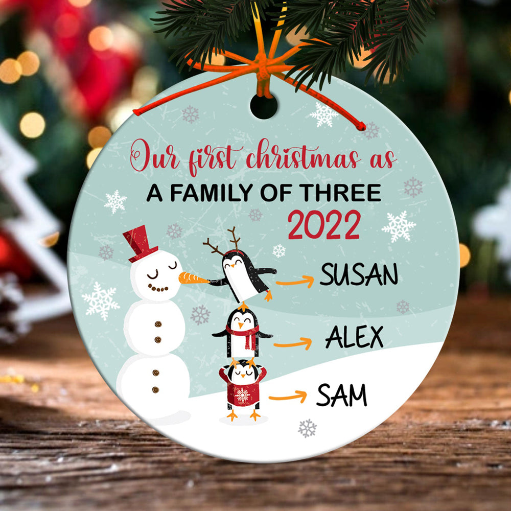 Personalized Christmas Ornament, Our First Christmas As A Family Of Three, New Mom And Dad Ornament, New Baby Gift