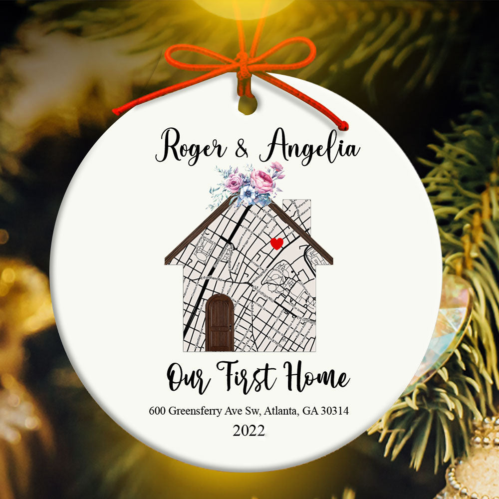 Personalized Housewarming Gifts, Custom Home Map, First Home Gift for Couple Ornament