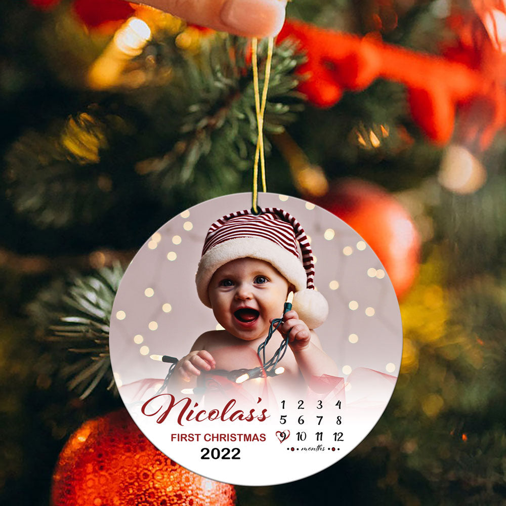 Personalized Baby Photo Name Baby Month Baby's First Christmas Ornament
