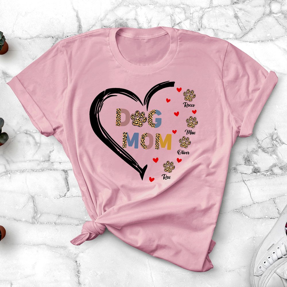 Dog Mom Leopard Paw Print Custom Dogs Name Personalized Shirt