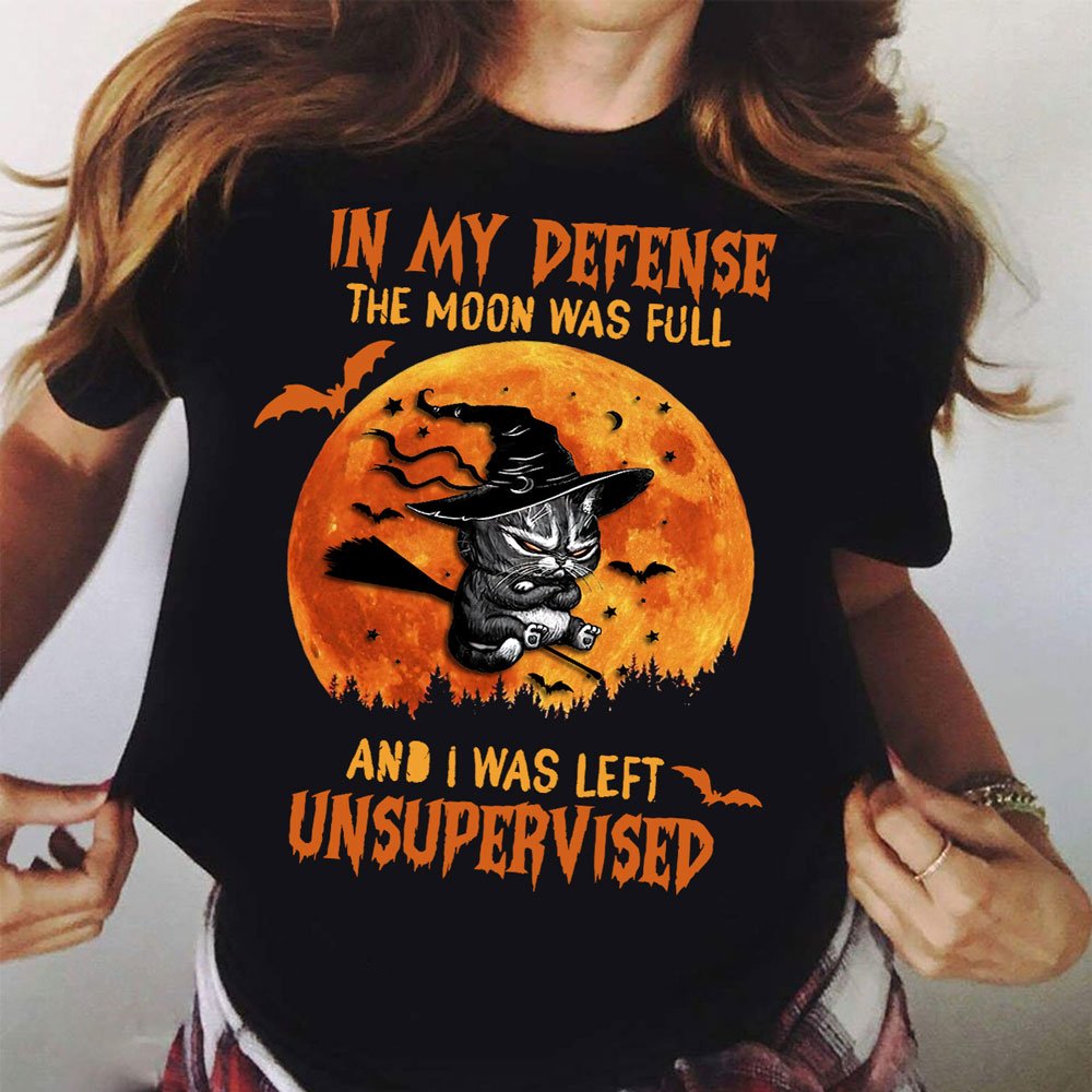 Grumpy Witch Cat In My Defense Halloween Tshirt