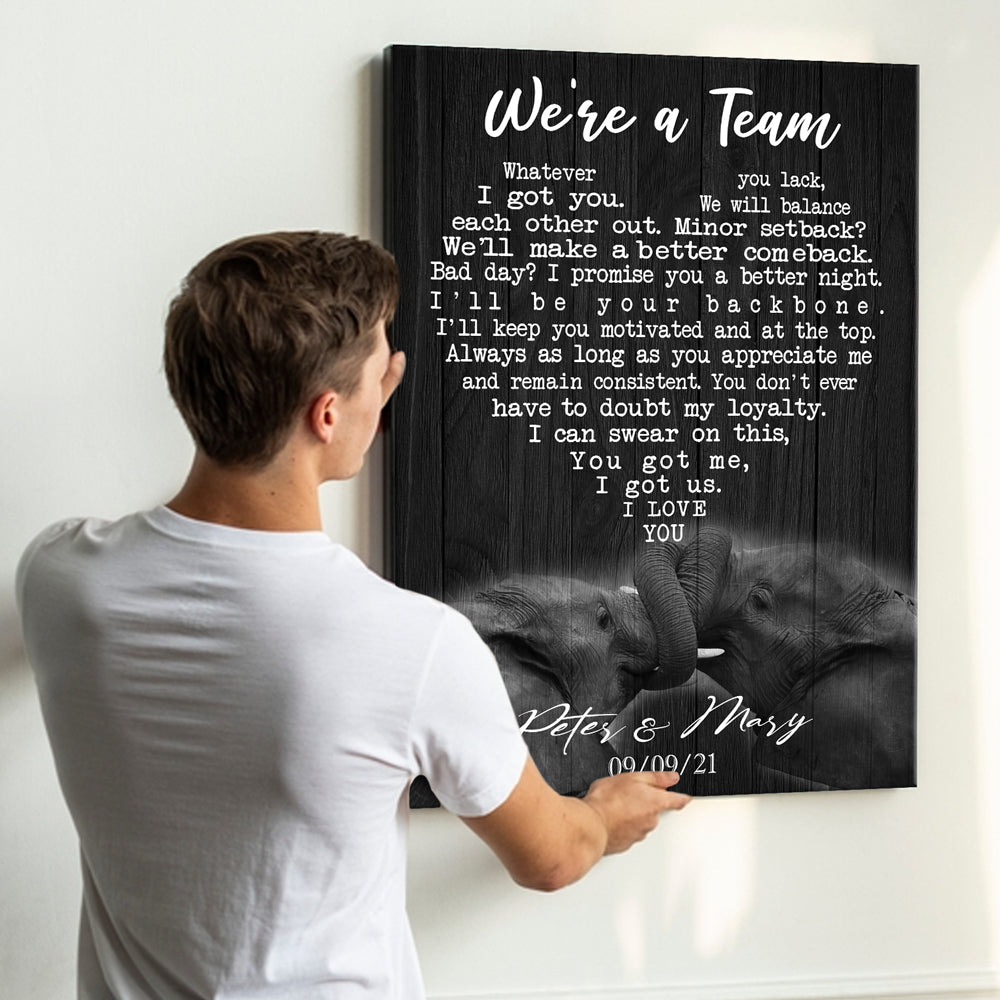 77012-Trunk Lock Elephants We're A Team Black Personalized Canvas H4