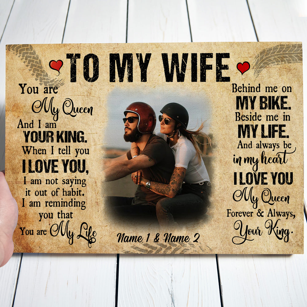 76964-Biker Couple Behind My Bike Beside In My Life Personalized Canvas H3