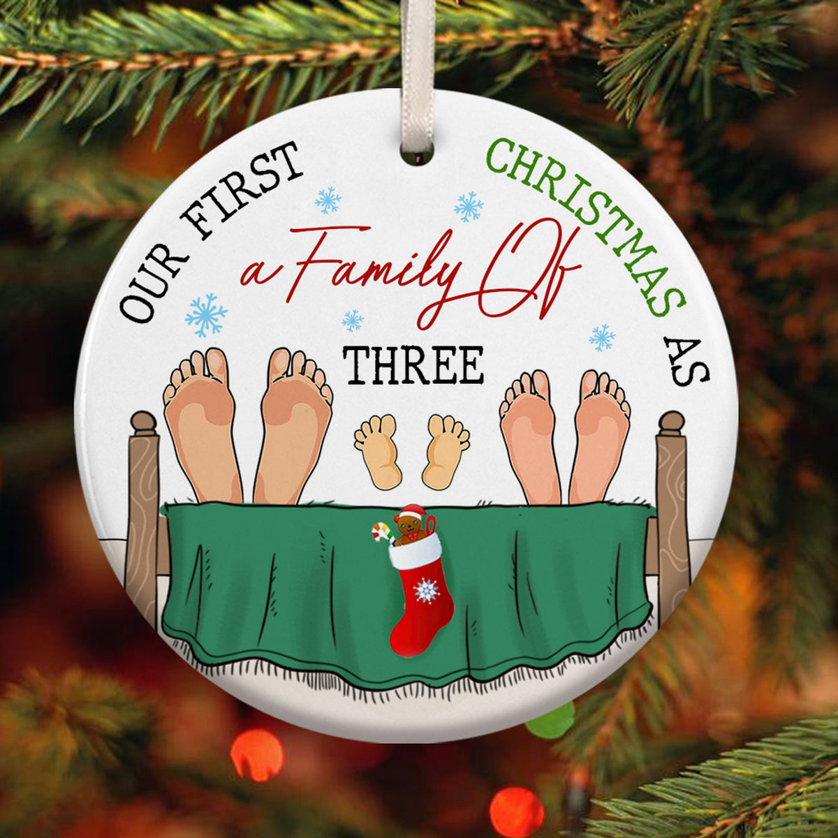 57426-Christmas Gift Our First Christmas As A Family Of Three Ornament H1
