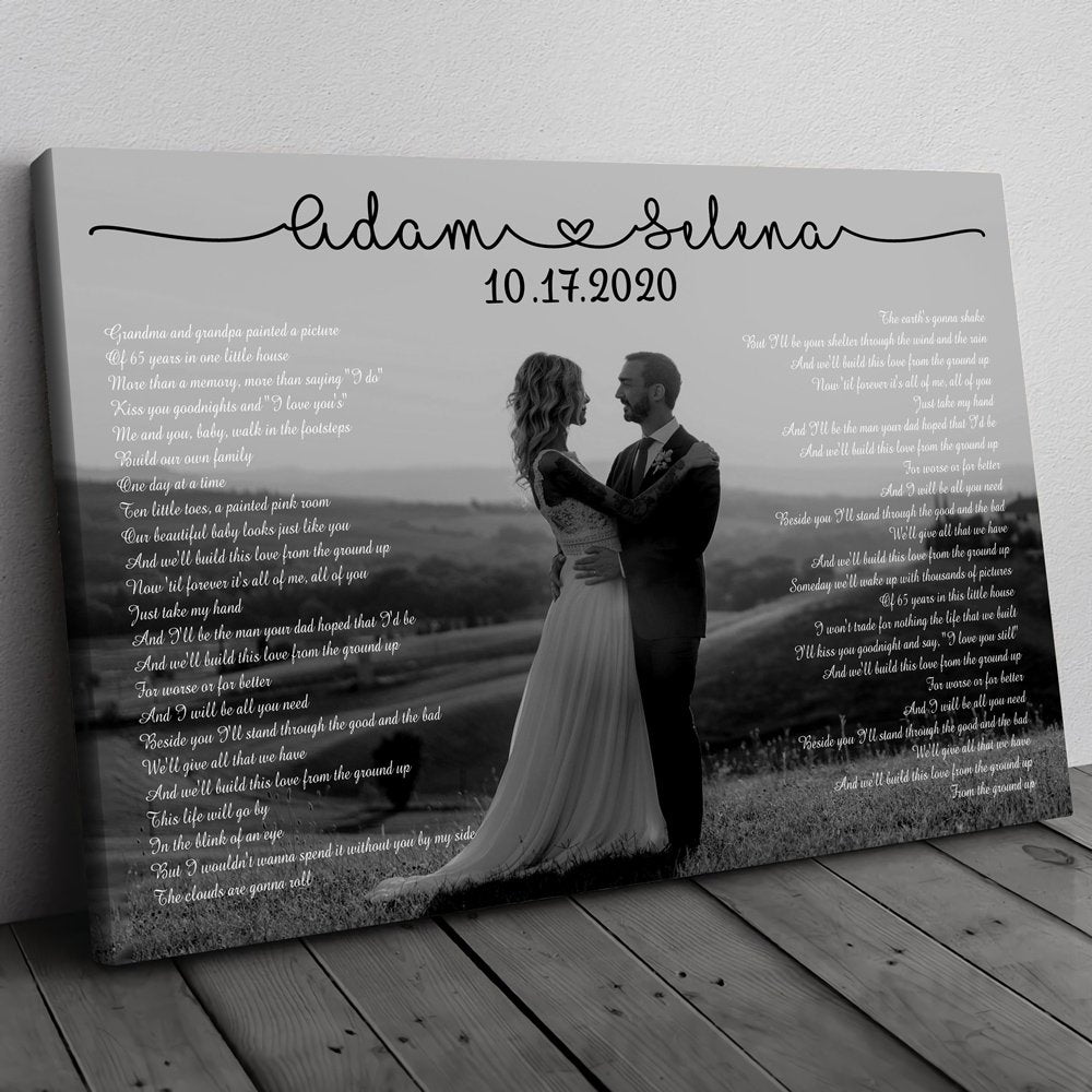 Personalized Lyrics Song 5th 5Years Wood Wedding Anniversary Gift Couple For Her For Him Black And White Canvas