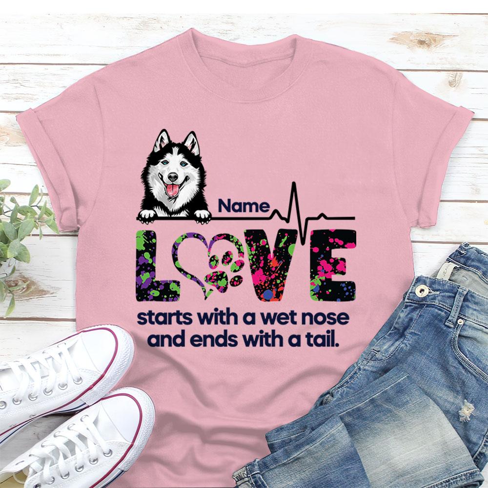 Personalized Gift For Dog Lover Love Ends With A Tail Custom Pattern Tshirt
