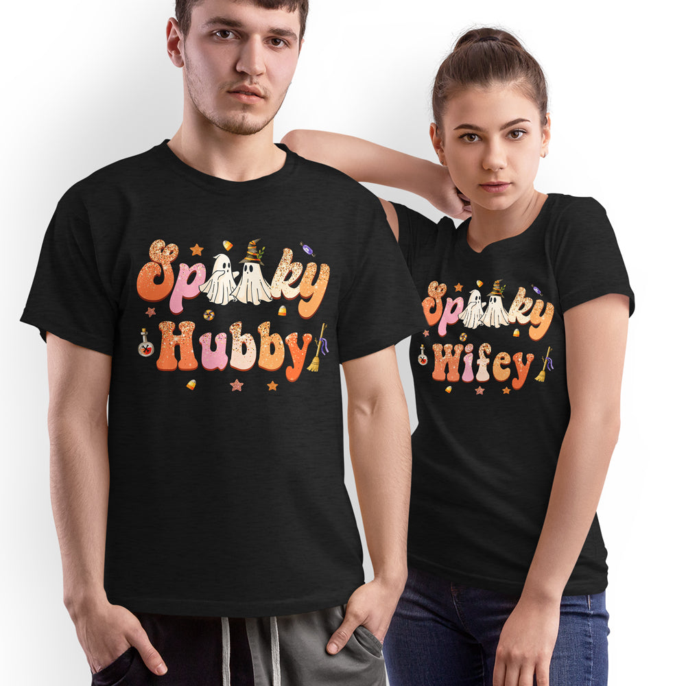 Spooky Hubby Wifey Funny Matching T-shirt Halloween Gift For Couple