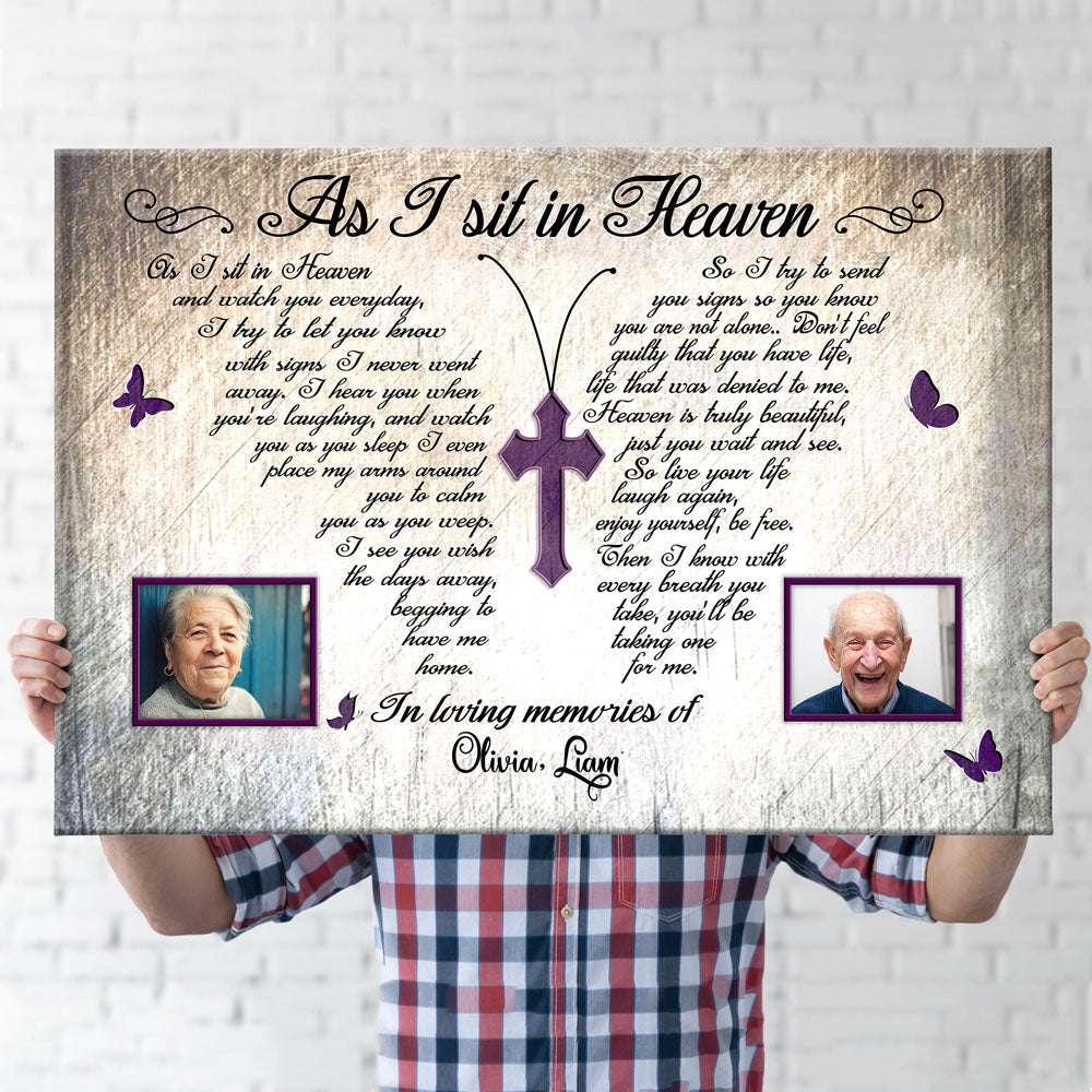 Memorial Butterfly Cross Sit In Heaven Sympathy Personalized Canvas