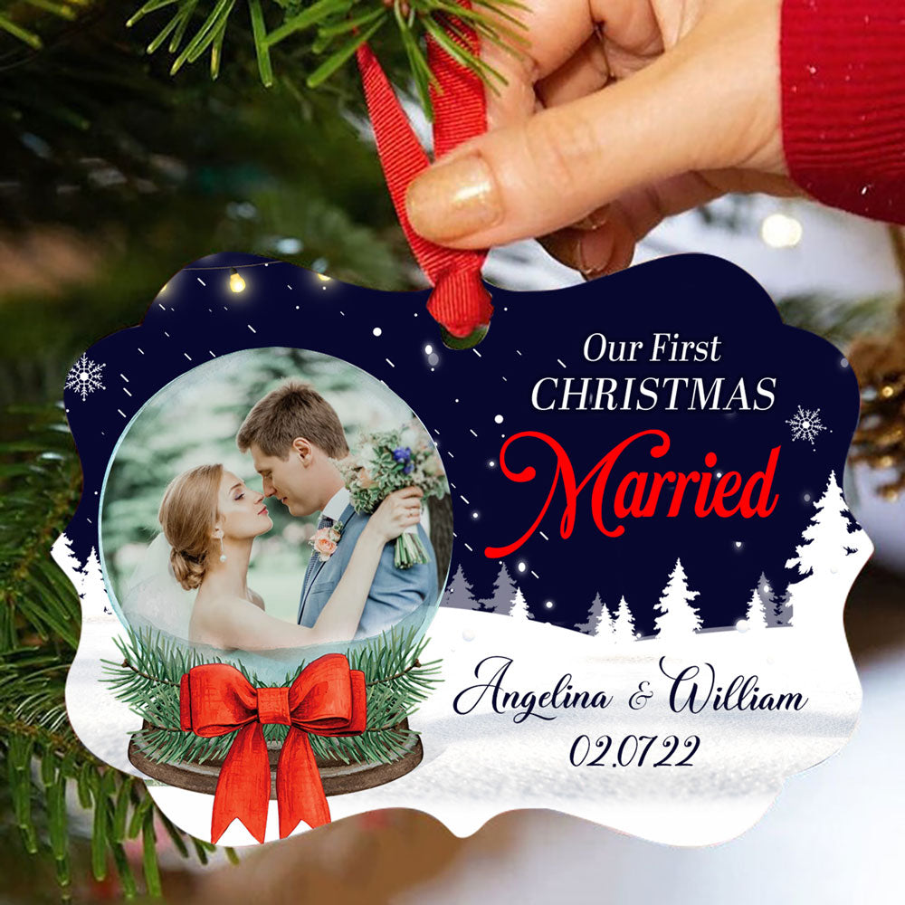 1st Christmas Married Snow Globe Ornament Personalized Gift For Couple
