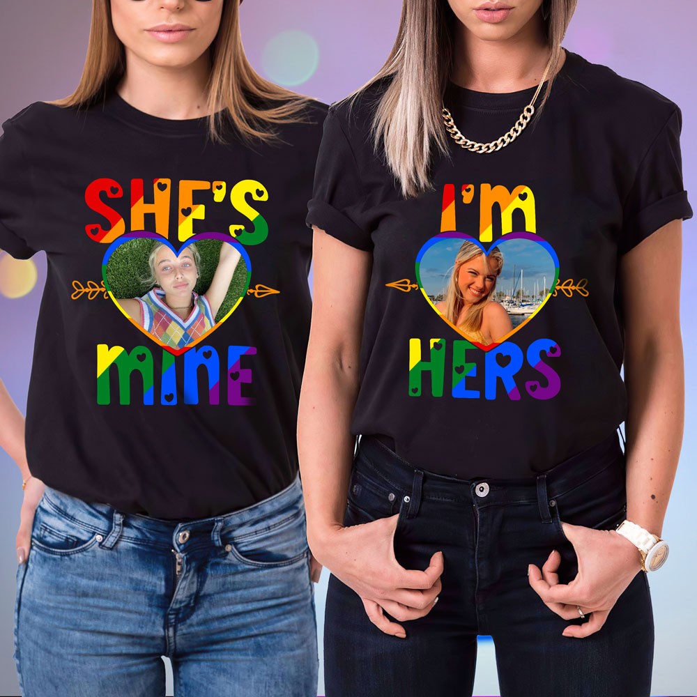 Personalized Lesbian couple matching she's mine i'm hers LGBT shirt