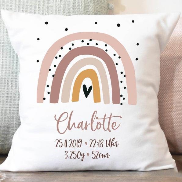 Personalized Rainbow Scandinavian birth stats pillow