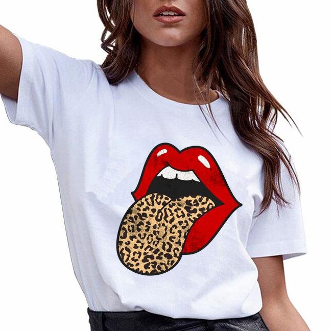 Red lips leopard tongue tshirt