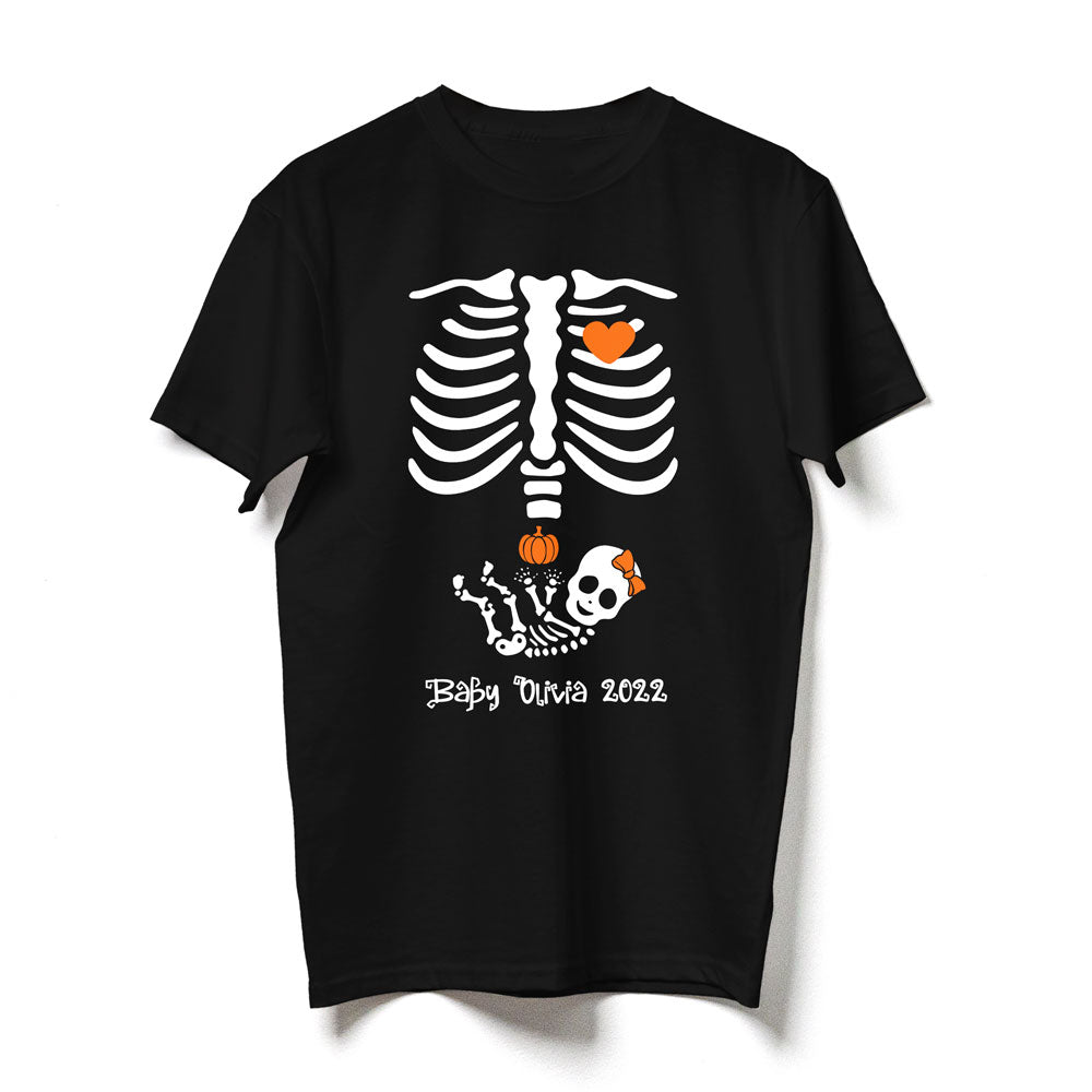 Skeleton Maternity Halloween Mom To Be Pregnant Personalized Shirt