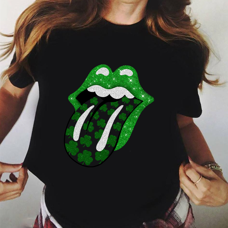 Irish shamrock lips tongue womens st patricks day shirts