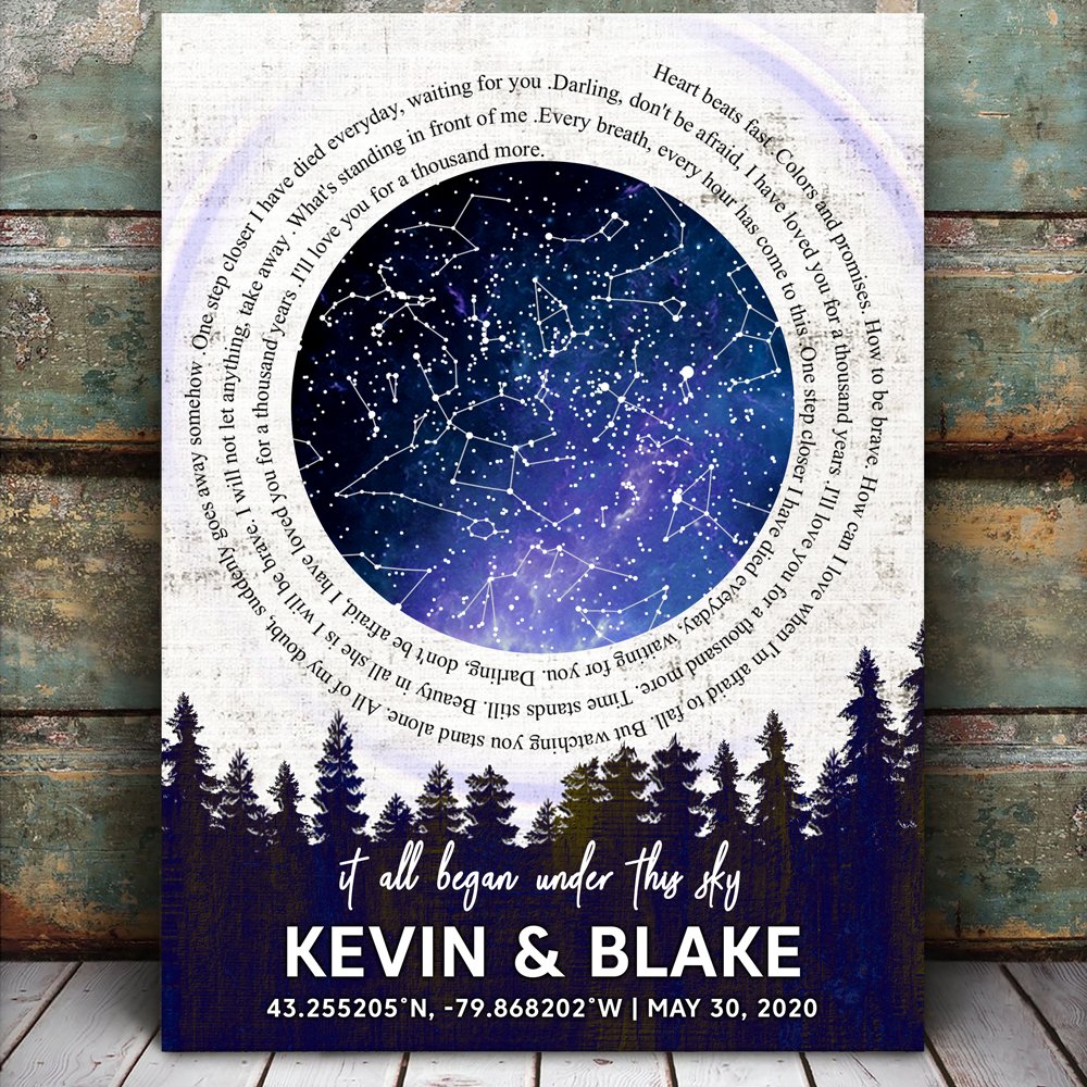 Personalized It All Began Under This Sky Star Map Customized Canvas Anniversary Gift