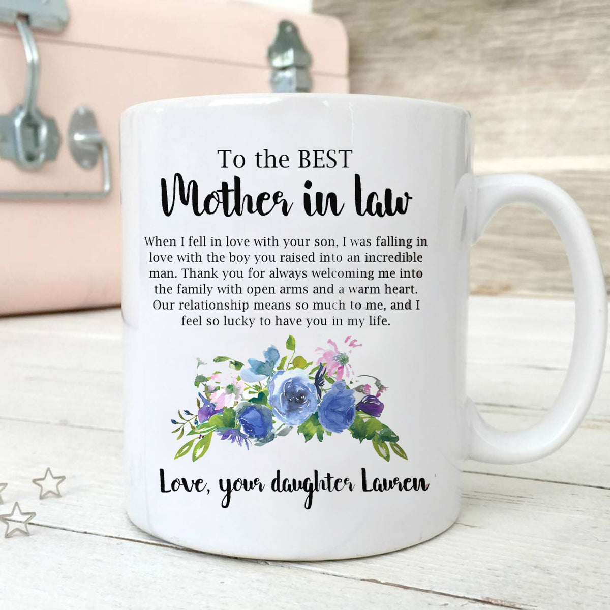 Personalized Best Mother In Law Blue Flowers Mug