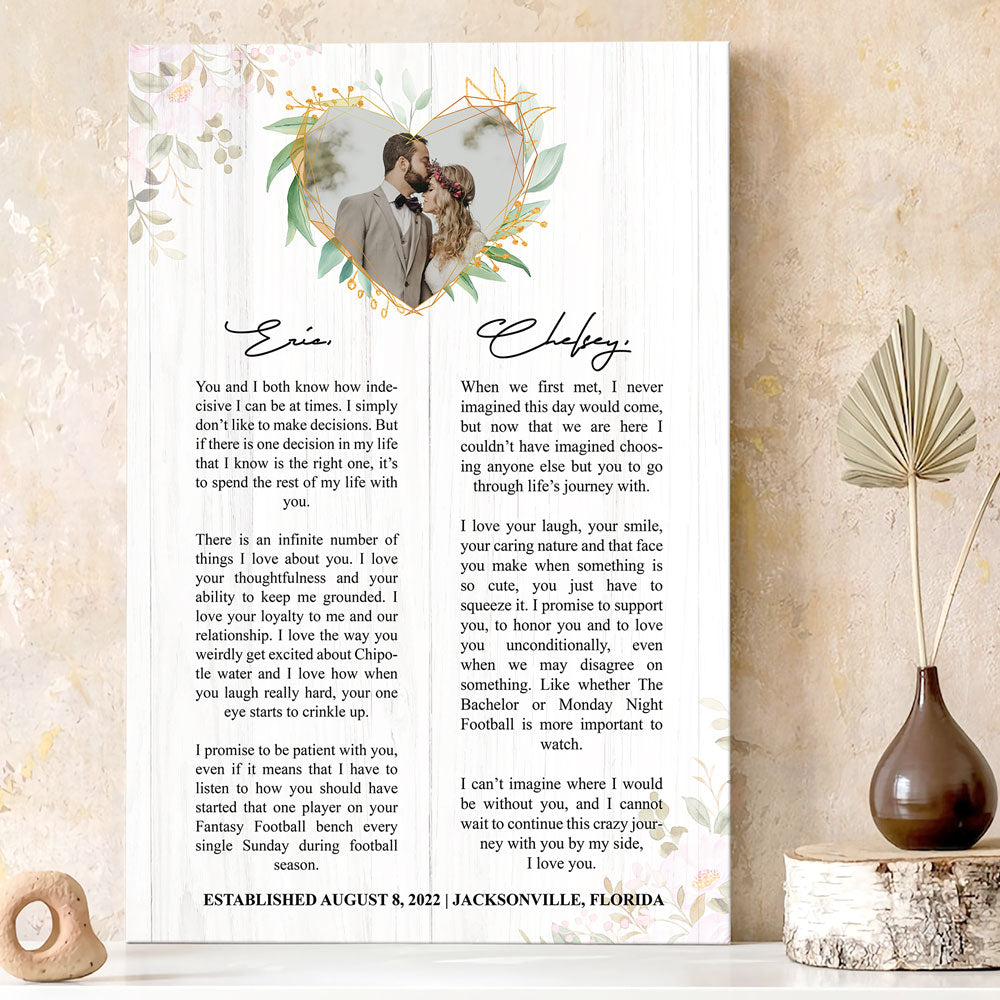 Wedding Vows Couple Canvas Personalized Photo Gift for Her For Him Husband Wife