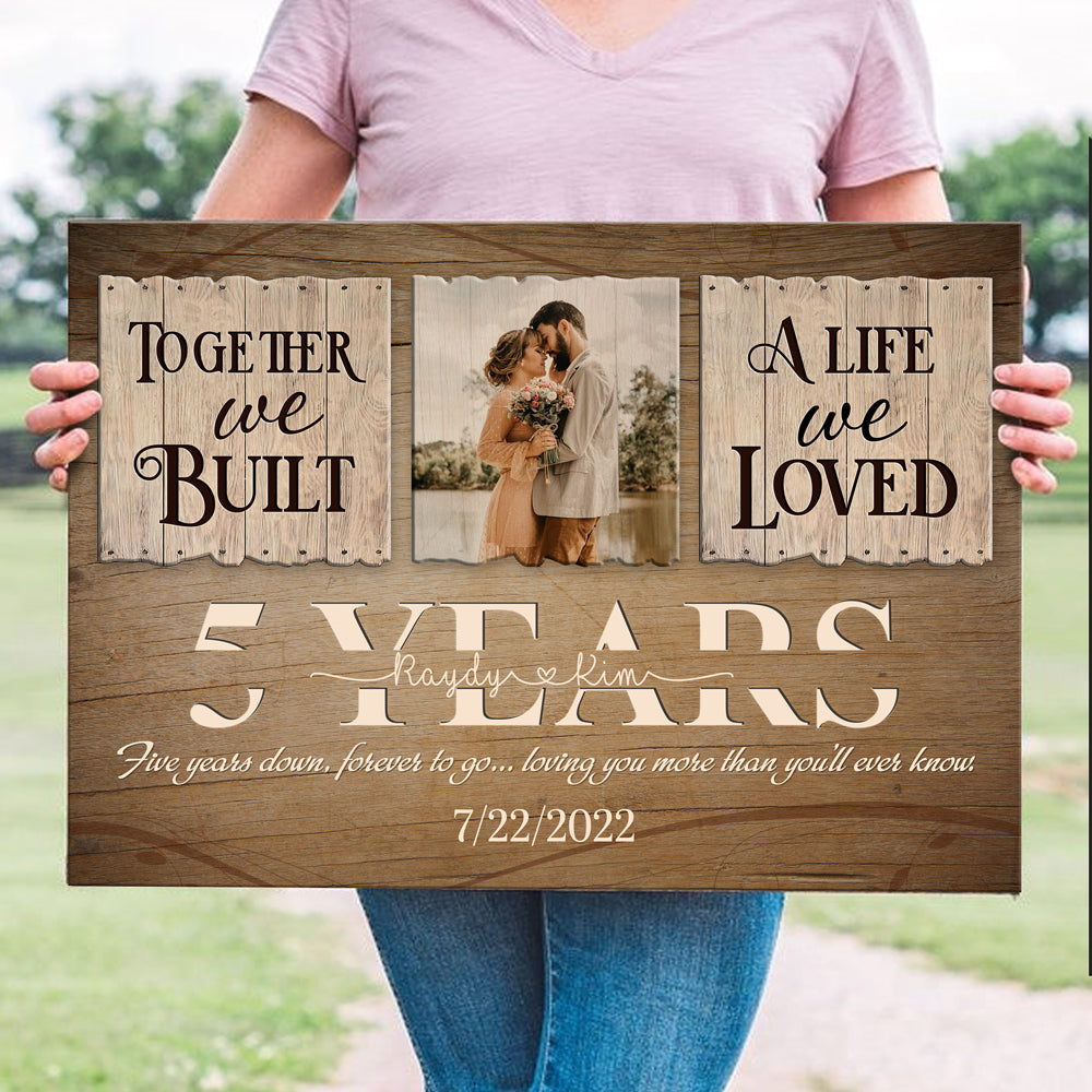 Wife Husband Couple 5 Years Together Anniversary Personalized Canvas