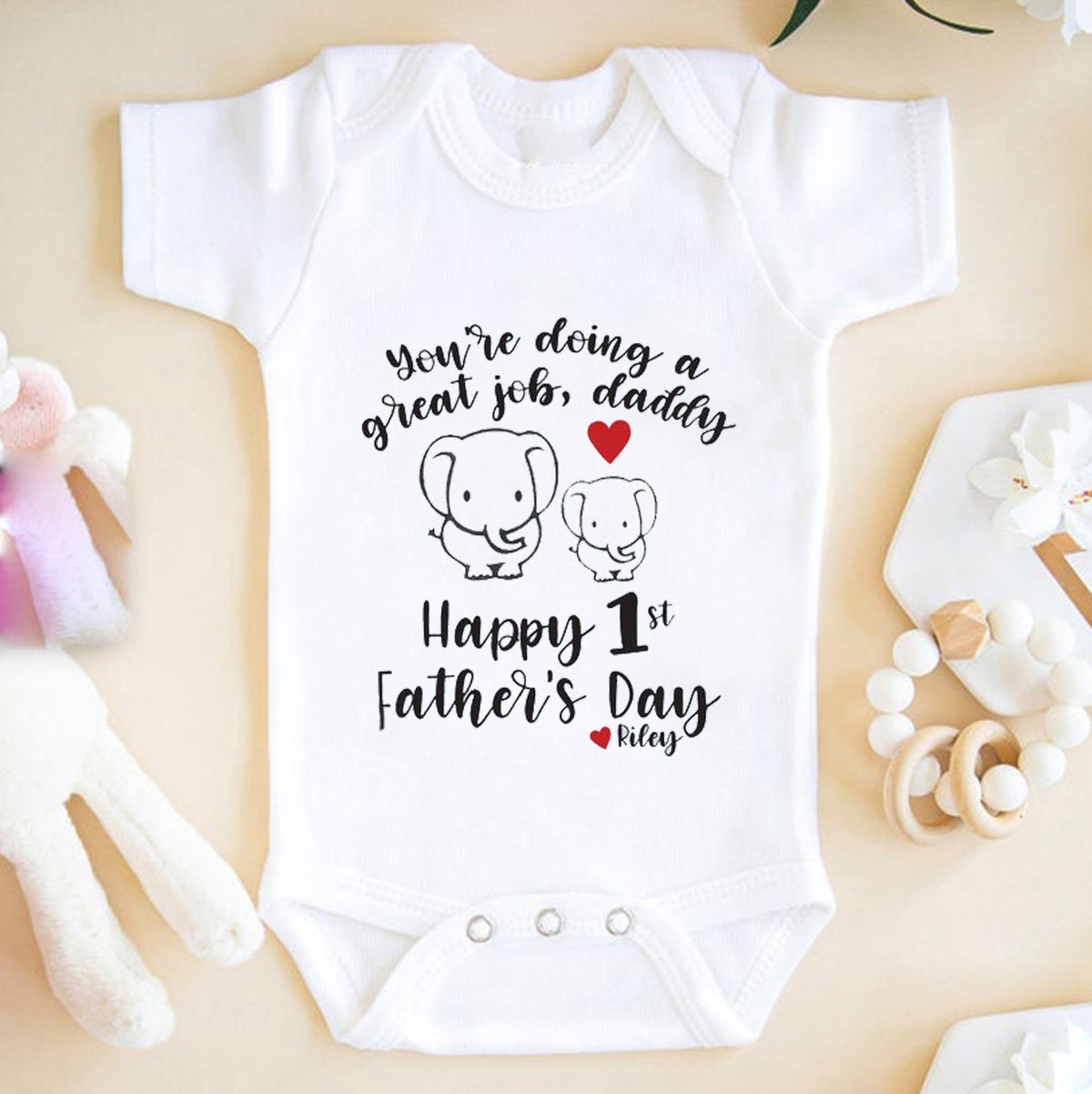 Personalized You're Doing A Great Job Daddy First Father's Day Elephant Onesie Cute Onesies