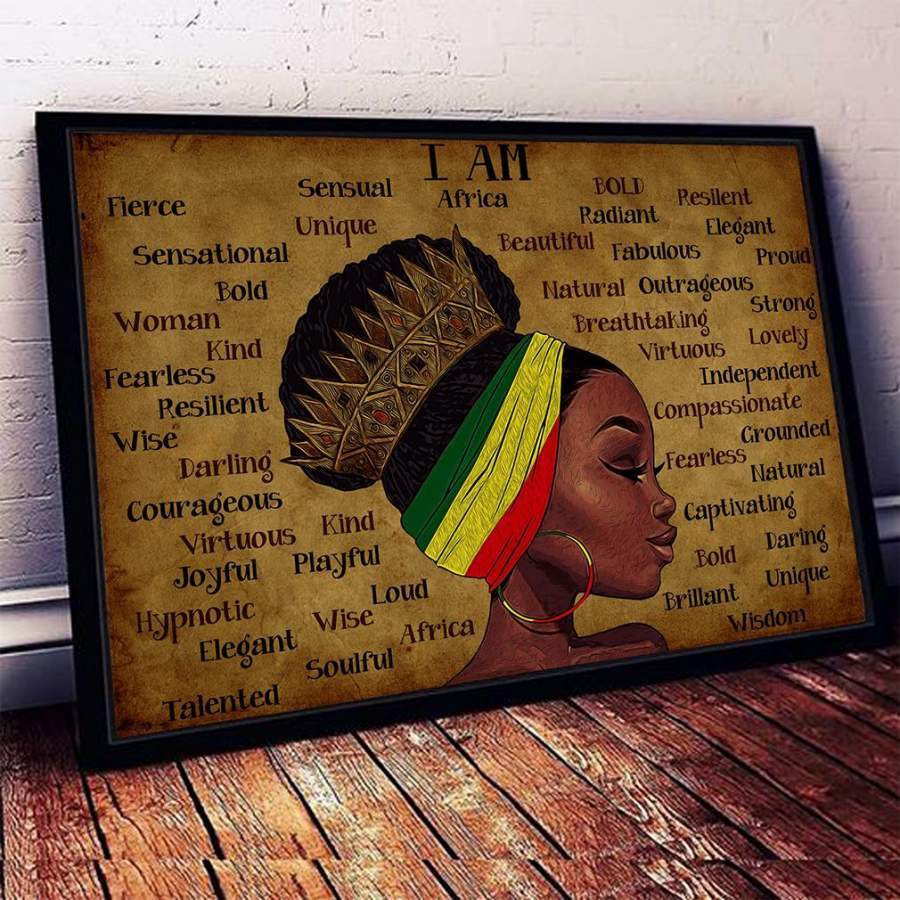 Black Woman I Am Africa Poster Canvas Black History Gift