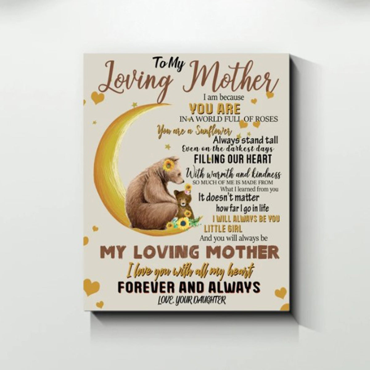 To My Loving Mother Bear Poster Canvas