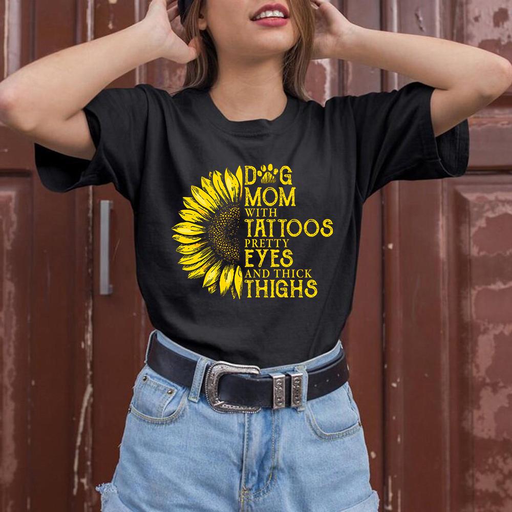 Dog Mom With Tattoos Sunflower Shirt Gift For Dog Lover