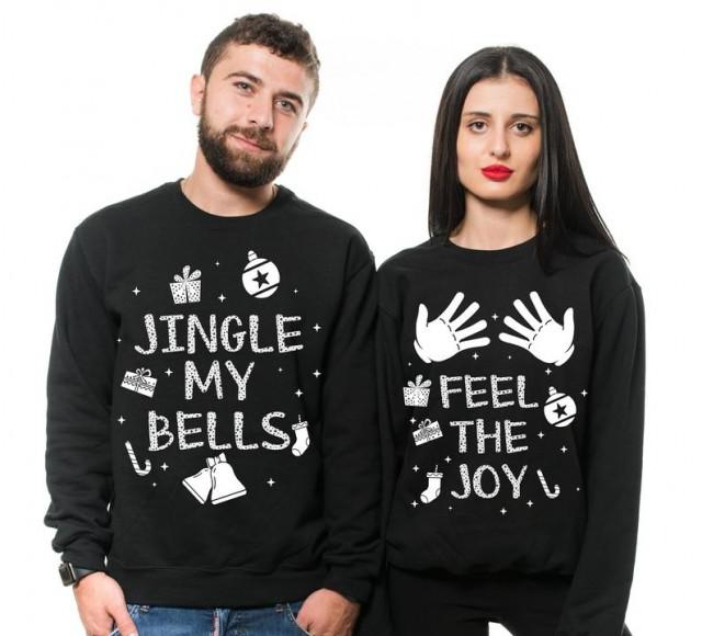 Funny Jingle Bell Feel The Joy Couple Christmas Matching Sweatshirt