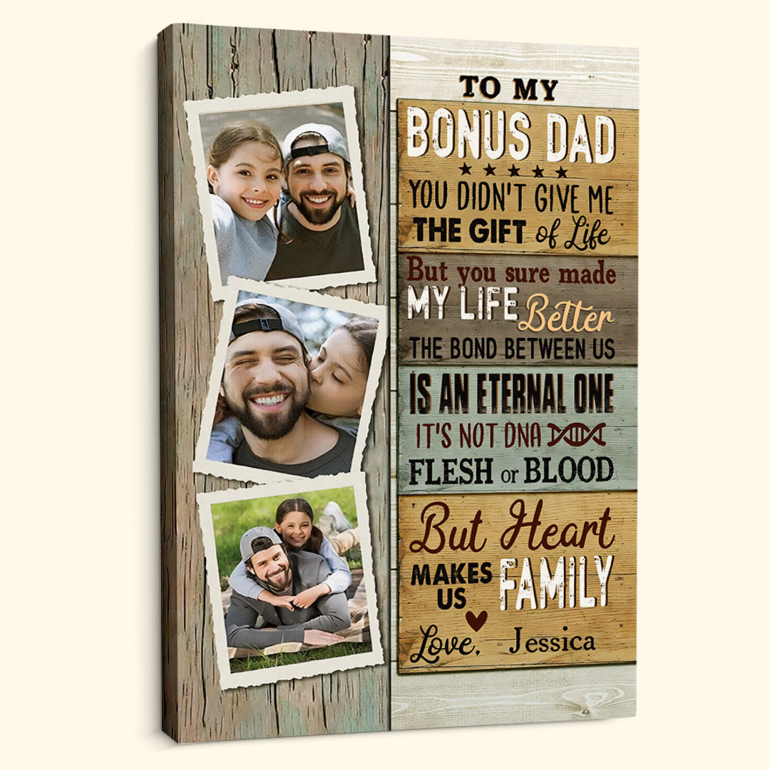 To My Bonus Dad Canvas Personalized Gift For Dad