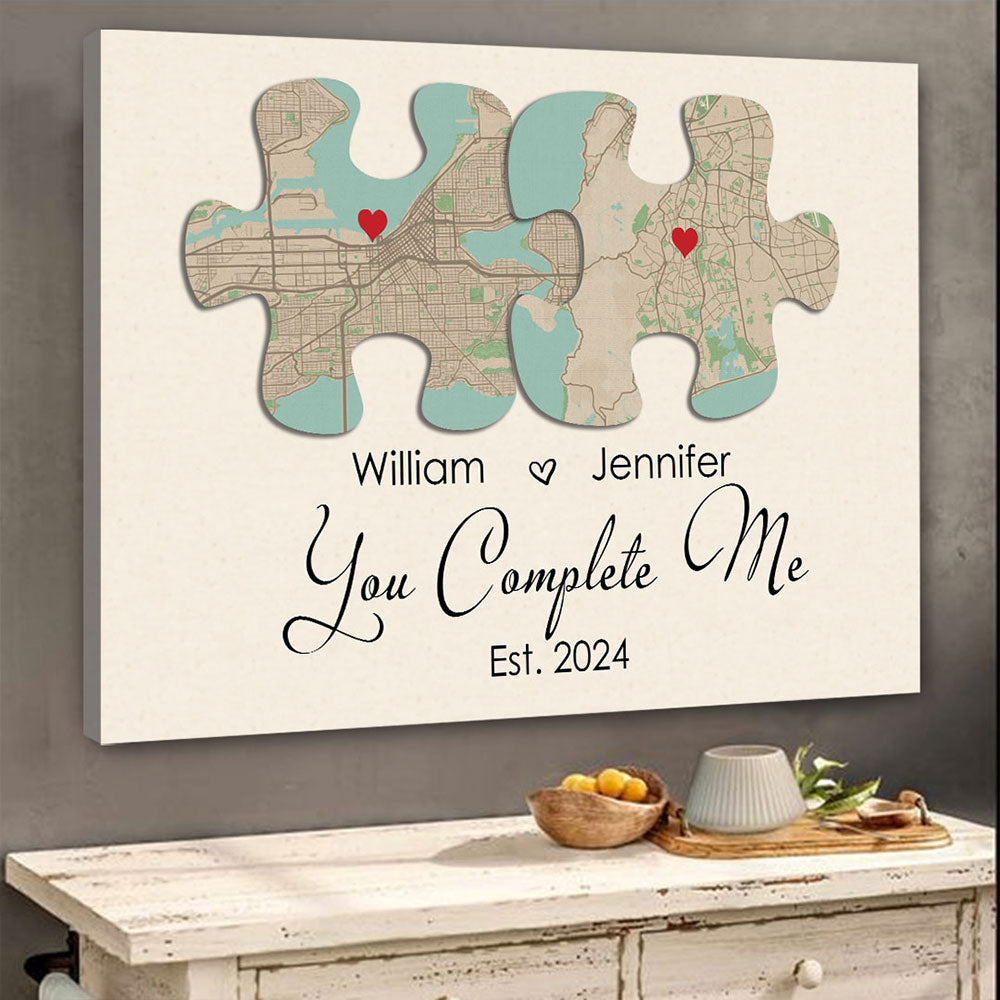 You Complete Me Long Distance Canvas Personalized Gifts For Couple