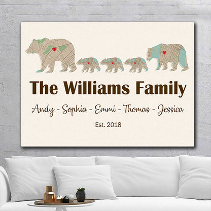 Bear Family Name Map Meaningful Canvas Personalized Gifts For Family