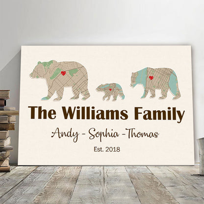 Bear Family Name Map Meaningful Canvas Personalized Gifts For Family