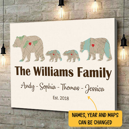 Bear Family Name Map Meaningful Canvas Personalized Gifts For Family