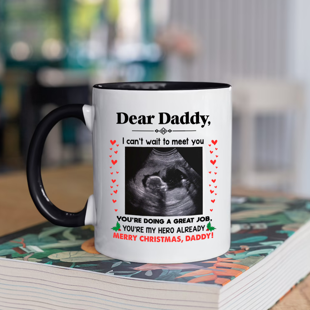 You're My Hero Christmas Accent Mug Personalized Gift For Expecting Dad