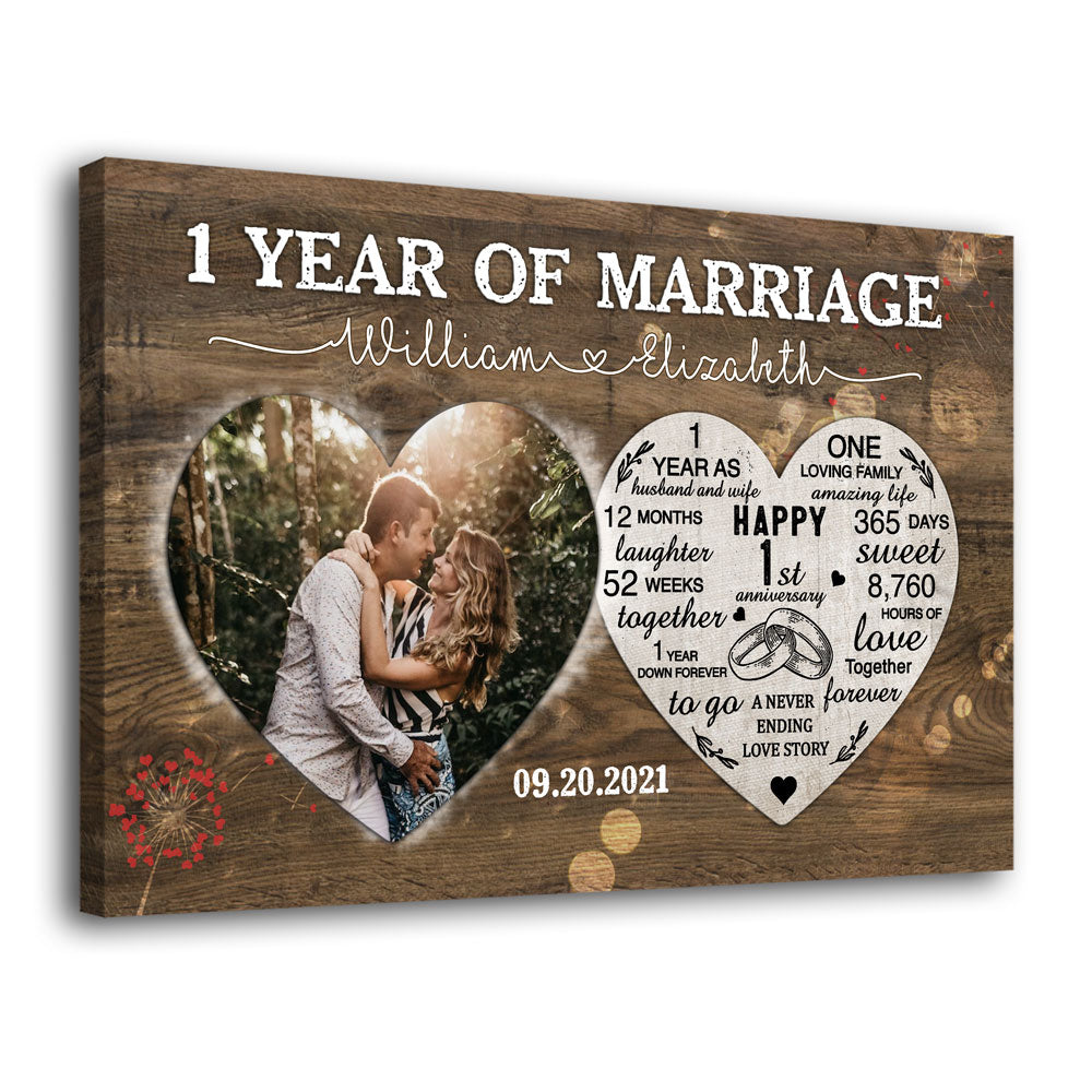 1st Wedding Anniversary 1 Year Wife Husband Personalized Photo Canvas