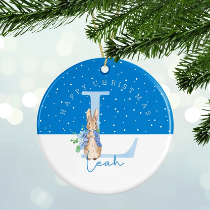 Personalized Rabbit Happy Christmas Custom Name Baby's 1st Christmas Ornament