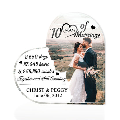 10 Year Wedding Anniversary 10th Personalized Heart Acrylic Plaque