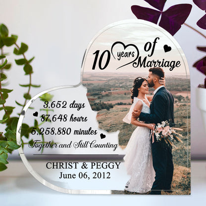10 Year Wedding Anniversary 10th Personalized Heart Acrylic Plaque
