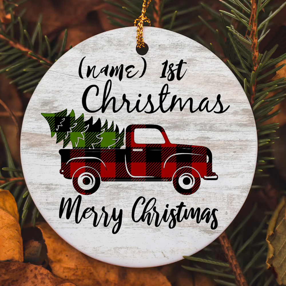 Personalized Truck Merry Christmas Baby's First Christmas Ornament
