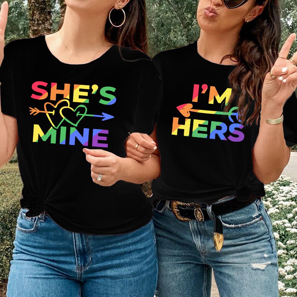 Gift For LGBT Couple Lesbian Gay She's Mine I'm Hers Matching Tshirt