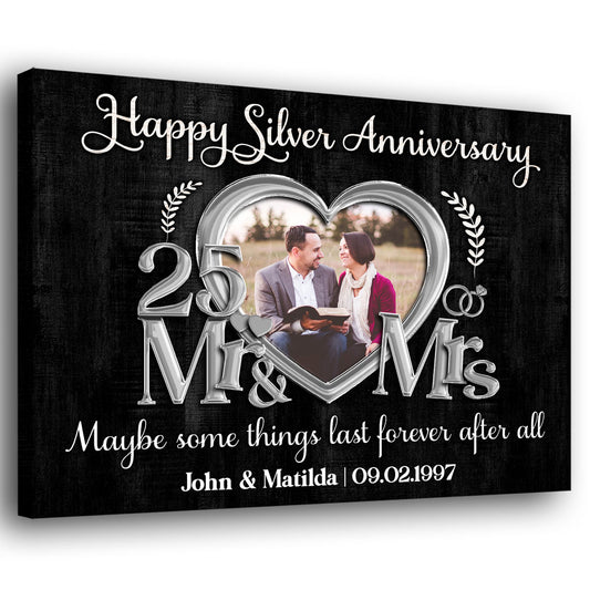 25th Silver Wedding Anniversary Mr&Mrs Heart Frame Personalized Canvas