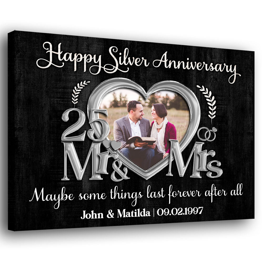 25th Silver Wedding Anniversary Mr&Mrs Heart Frame Personalized Canvas