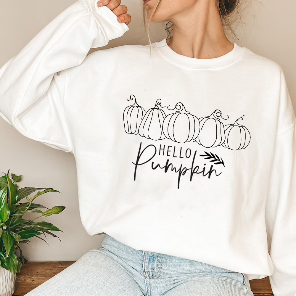 Hello Pumpkin Autumn Leaves Happy Fall Sweatshirt