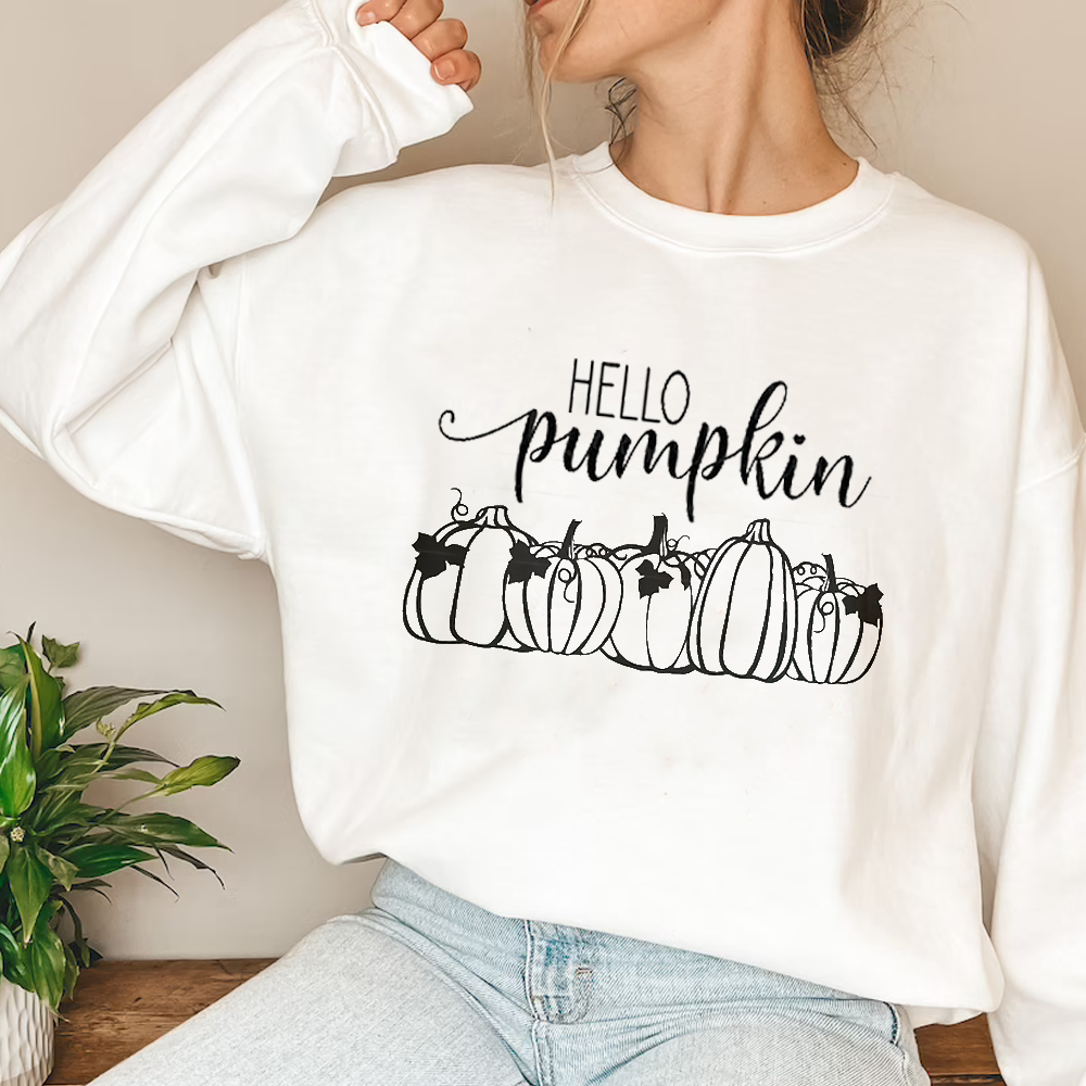 Hello Pumpkin With Autumn Leaves Happy Fall Sweatshirt