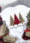 Plaid Leopard Printed Christmas Tree Merry And Bright Tshirt