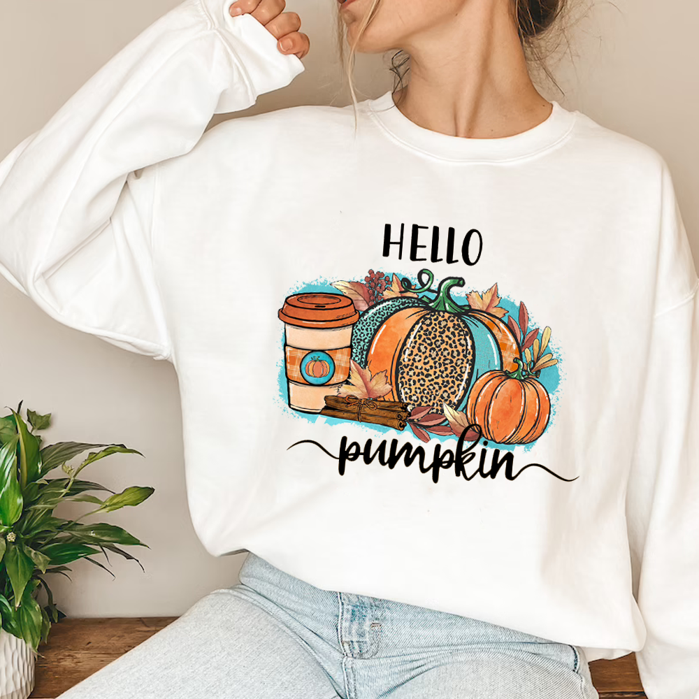 Hello Pumpkin Happy Fall Pumpkin Spice Latte Sweatshirt