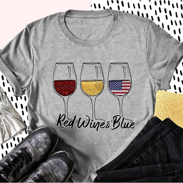 Red Wine & Blue Independence Day 4th of July Shirt