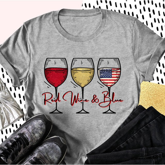 Red Wine & Blue Independence Day 4th of July Shirt