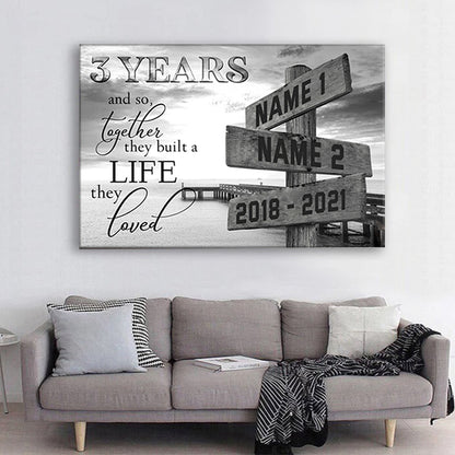 Personalized 3rd Wedding Anniversary Gift For Her, 3 Years Anniversary Gift For Him, Together We Built A Life We Loved Ocean Dock MultiNames Canvas