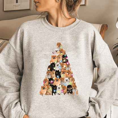 Gifts For Dog Lovers Pomeranian Dog Tree With Christmas Light Sweatshirt