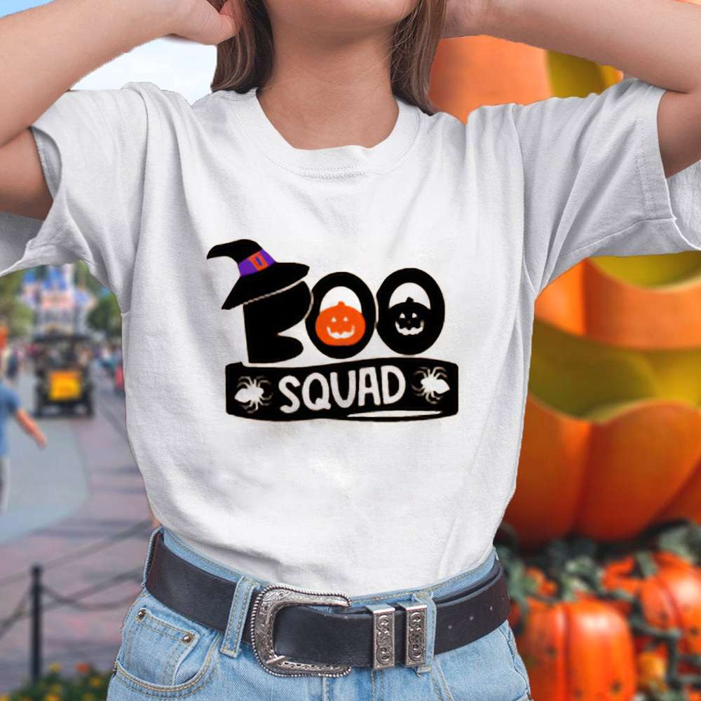 Boo Squad Pumpkins Witch Hat Spider Web Halloween Tshirt